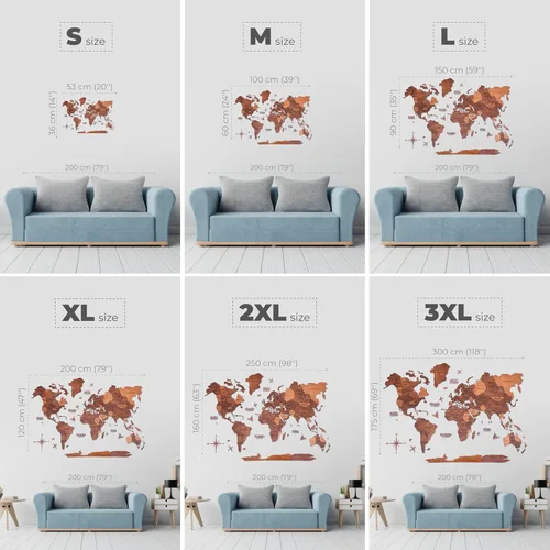 Miniatura 3 de Enjoy The Wood Arte de pared de mapa del mundo de madera 3D, mapa de viaje grande con alfileres para decoración artística, mapa decorativo del mundo