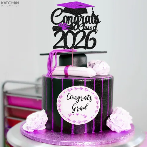 Miniatura 4 de Decoraciones de graduación 2026, decoración de pastel de graduación con purpurina 2026 – Decoración de pastel de felicitaciones graduadas Negro