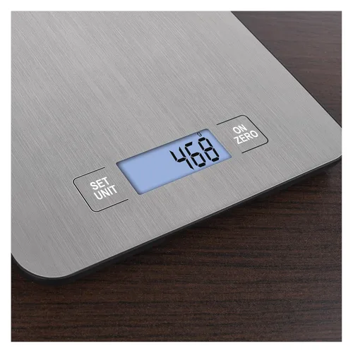 Miniatura 4 de EMOS Báscula de cocina de acero inoxidable para colgar en la pared/báscula digital con pantalla LCD iluminada/función de tara/báscula