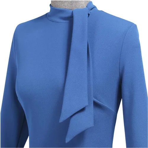 Miniatura 6 de Miusol - Vestido entallado de cóctel, plisado, estilo retro, cuello medio.