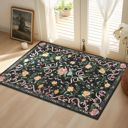 Miniatura 45 de Alfombra de área de 5 x 7 pies para sala de estar, alfombra verde boho antideslizante lavable, alfombra vintage de pelo bajo, alfombra grande