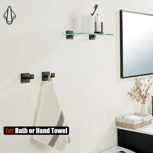 Miniatura 6 de JQK TH250-PB-P2 - Gancho para toallas de baño, color negro, para cocina, garaje, acero inoxidable 304, grosor de 0.031 in, 2 unidades, negro mate