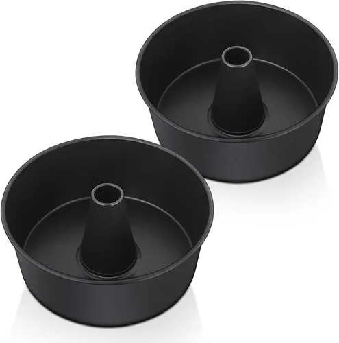 E-far Angel Food - Juego de 2 moldes antiadherentes de 10 pulgadas para hornear pastel de gasa, diseño de una sola pieza, fácil de liberar y limpiar