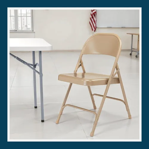 Miniatura 2 de OEF Furnishings Serie OEF50 Sillas plegables de acero resistentes con capacidad de peso de 500 libras (paquete de 4, beige)