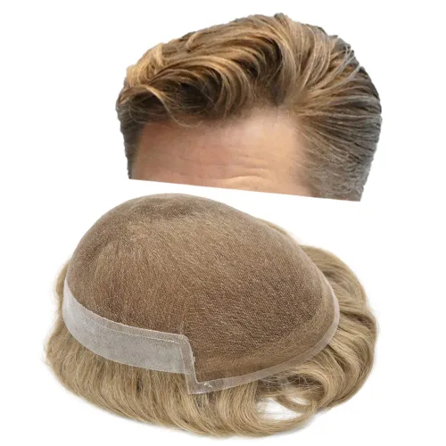 Miniatura 31 de Tupé para hombre, cabello humano real, suave encaje suizo frontal, tupé para hombres, sistema de cabello, extensiones capilar para hombre
