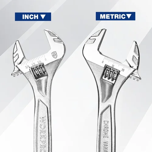 Miniatura 6 de WORKPRO - Llave ajustable de 6 pulgadas de alta resistencia con escala imperial y métrica, llave premium de acero Cr-V, cromada Plateado