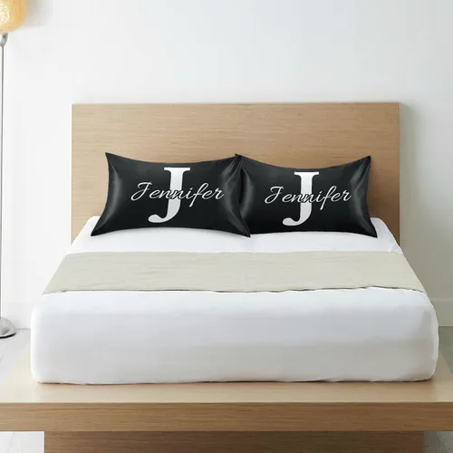 Miniatura 8 de Fundas de almohada negras personalizadas de seda con cierre de sobre, funda de almohada de satén tamaño estándar para personas que duermen