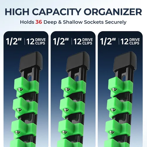 Miniatura 5 de Reniteco Organizador de enchufes de 3 piezas, unidad de 1/2 pulgada x 36 clips, soporte de enchufe de ABS resistente con tapas de extremo Verde