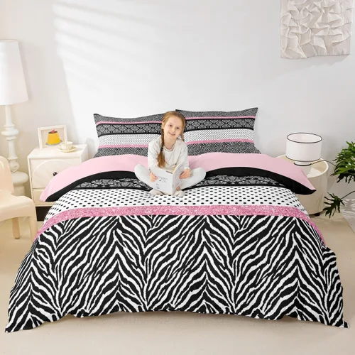 Miniatura 18 de Juego de funda de edredón con estampado de leopardo abstracto, tamaño individual, juegos de ropa de cama de piel de guepardo negro y gris