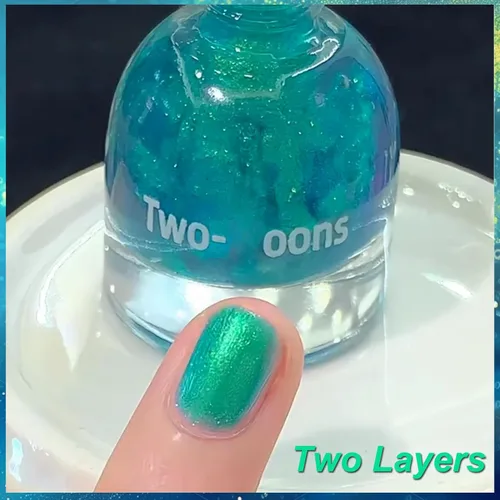 Miniatura 3 de Esmalte de uñas a base de agua Aurora verde brillante, esmalte de uñas con efecto cromado iridiscente, esmalte de uñas no tóxico para mujeres