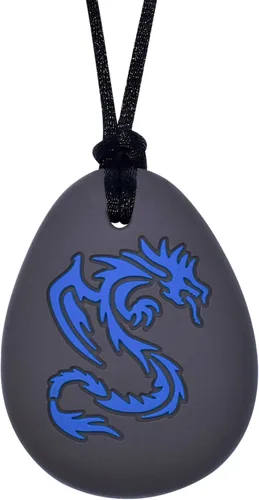 Collar sensorial masticable de dragón para adultos o niños, joyería de juguete masticable para niños y niñas (azul marino/negro)