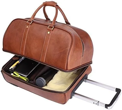Leathario Maleta de viaje de equipaje de cuero bolsa de viaje de fin de semana bolsa de noche maleta con ruedas, Marrón