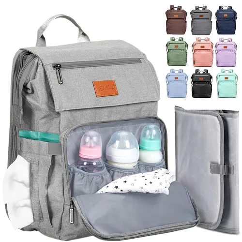 Miniatura 21 de PILLANI Mochila para Pañales de Bebé - Bolsa Grande para Niños y Niñas, Mochila Impermeable para Pañales - Bolsas de Pañales de Viaje con R. Beige