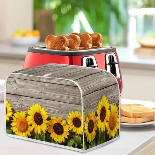 Miniatura 4 de Cubierta acolchada de poliéster para tostadora de tablero de madera de girasol para tostadora de dos rebanadas, protección contra el polvo