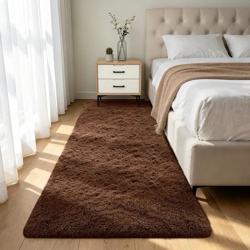 Miniatura 21 de Alfombra peluda para dormitorio, sala de estar, 2 x 6 pies, antideslizante, esponjosa, suave, alfombra lanuda beige y blanca para sala de estar