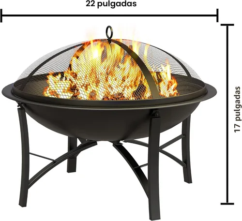 Miniatura 6 de Fire Beauty Brasero para Exteriores para Quemar Leña, Parrilla BBQ Tazón de Fuego de Acero con Cubierta de Malla Protectora contra Chispas, Rejilla