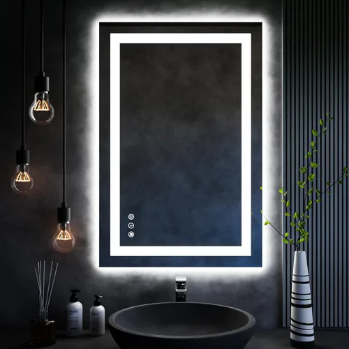 Miniatura 26 de ISKM Espejo LED con marco para baño de 40"x30", espejo de baño LED regulable con luces, antivaho, espejo iluminado frontal y retroiluminado de 3