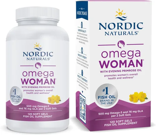 Nordic Naturals Omega Woman, sabor a limón - 120 cápsulas blandas - 500 mg Omega-3 + 800 mg de aceite de onagra - Piel saludable y bienestar óptimo