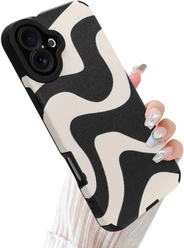 Miniatura 42 de Funda Wlxee para iPhone 15 Pro Max con patrón de ola, TPU suave con parachoques, cuero PU, diseño de cebra lindo para mujeres y niñas - Negro Gris