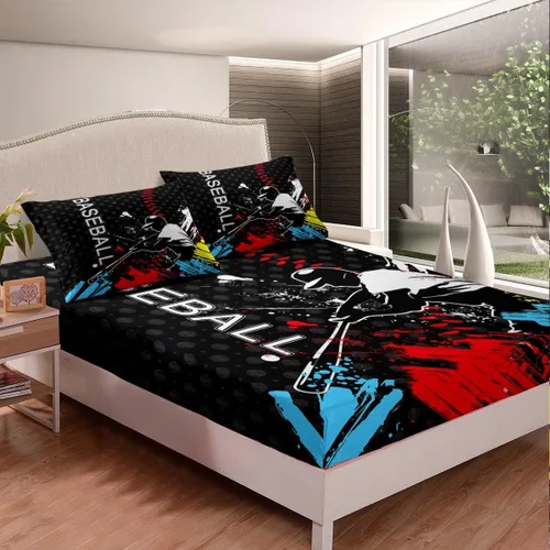 Miniatura 2 de Erosebridal Sábana bajera ajustable de béisbol tamaño individual, juego de cama de juegos deportivos para niños, niñas, adolescentes y adultos