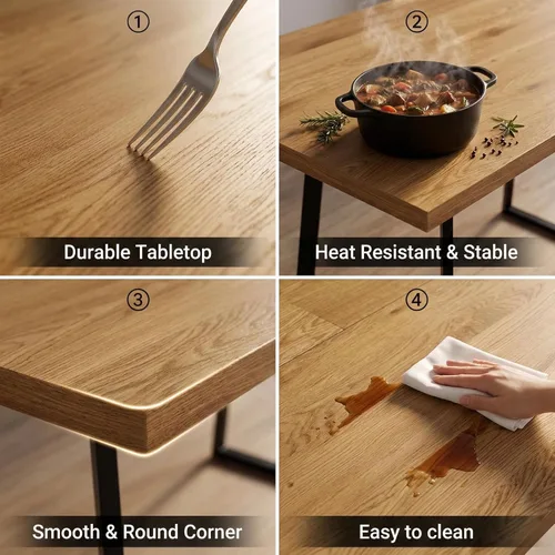 Miniatura 4 de ZckyCine Mesa de Comedor Moderna de Mediados de Siglo y Sillas para 4 Rectangular de Madera Expandible que Ahorra Espacio Multifuncional Marrón
