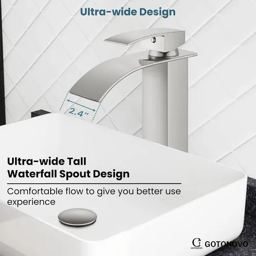 Miniatura 4 de gotonovo Grifo de Cascada Alto para Baño de Una Sola Manija, Grifos de Baño para Lavabo de 1 Agujero, Grifo de Lavabo de Acero Inoxidable Moderno