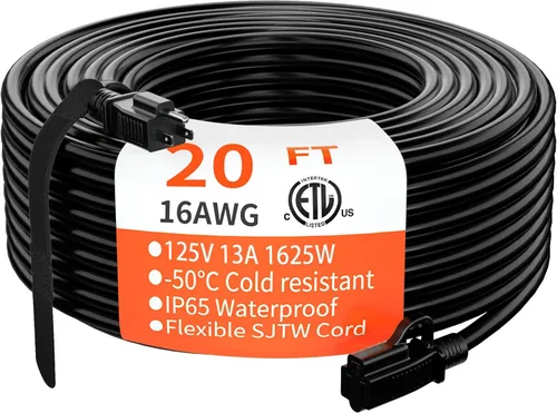 Miniatura 38 de HUANCHAIN Cable de extensión para interiores y exteriores, 50 pies, impermeable, calibre 16/3, flexible, resistente, cable de extensión para Amarillo