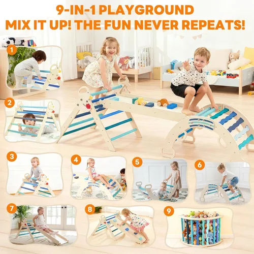 Miniatura 3 de DUMOS Pikler - Juego de triángulos para niños pequeños, juguetes de escalada y estructura de juego para interiores, juego de escalada Montessori