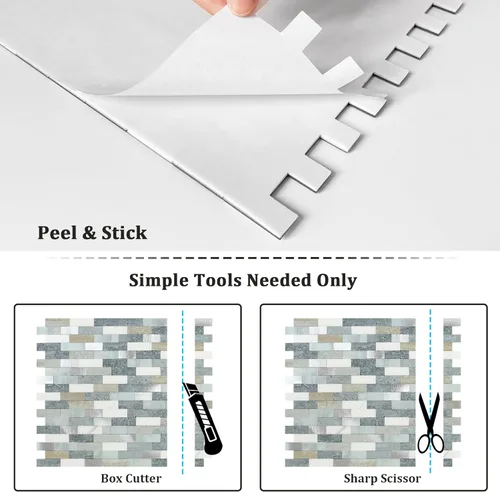 Miniatura 5 de BeNice Adhesivos para despegar y pegar, para cocina, mosaico, baño, mármol, ducha, azulejos, impermeables, (10 hojas, azul gris)