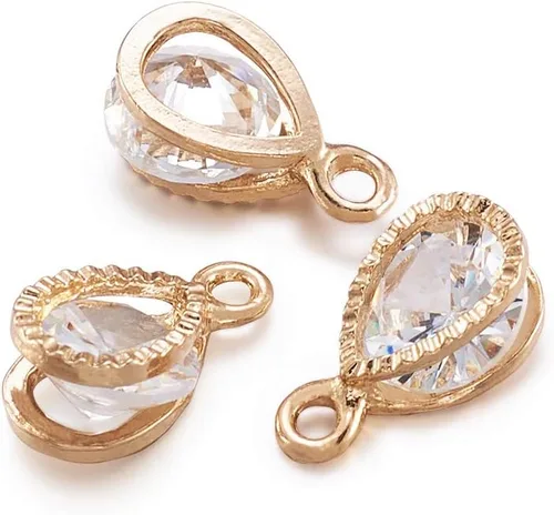 Miniatura 2 de Beadthoven - Dijes de circonita cúbica a granel, chapados en oro KC, colgantes de piedra de circonita cúbica, corazón, estrella, lágrima, flor