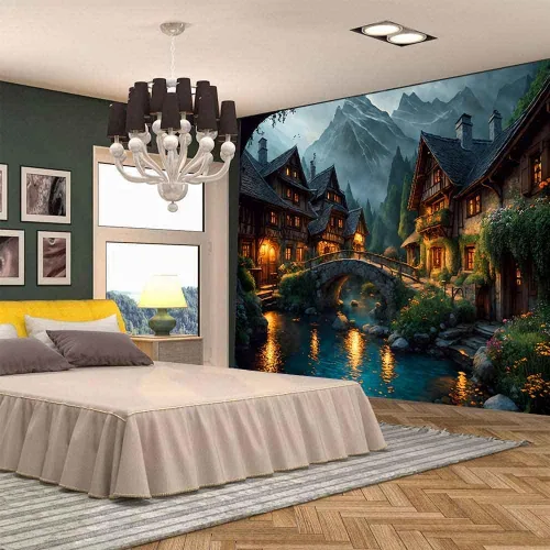 Miniatura 3 de Aidatain Tapiz de paisaje del mundo de cuento de hadas, tapiz grande de 80 pulgadas y 60 pulgadas, tela de franela para colgar en la pared de niños