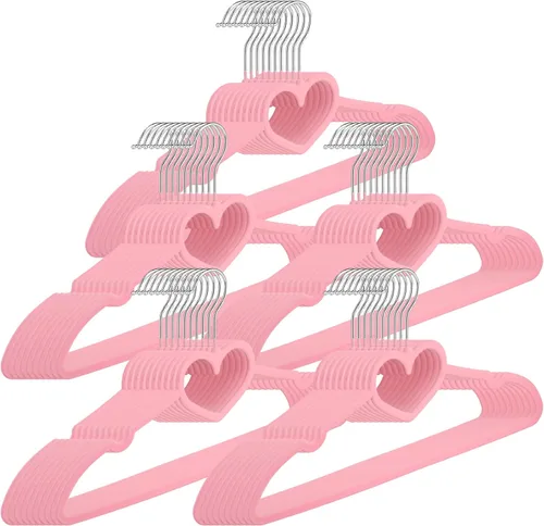 Qunclay 50 piezas de perchas de terciopelo rosa en forma de corazón, perchas de fieltro antideslizantes, percha de abrigo de corazón resistente y