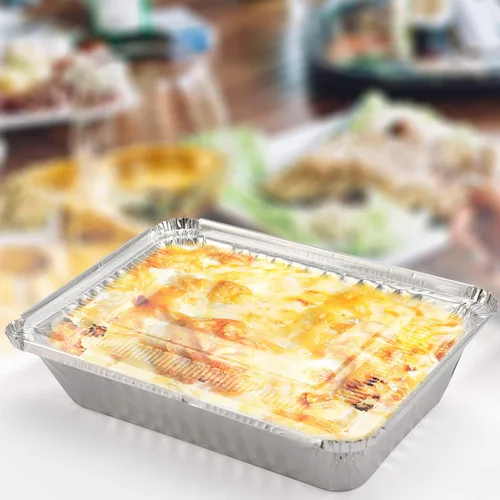 Miniatura 7 de HOZEON Paquete de 125 bandejas de papel de aluminio de 8.5 x 6 pulgadas con tapas transparentes, capacidad de 2.25 libras, recipientes desechables