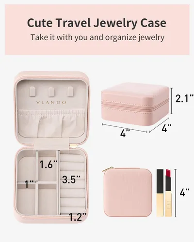Miniatura 92 de Vlando Regalos de boda – Organizador de viaje de joyería pequeña de piel sintética, estuche de viaje para anillo, mini joyero para aretes, collar