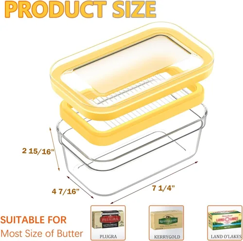 Miniatura 2 de UNIVIVO Cortador de mantequilla hermético, estuche de almacenamiento de mantequilla en barra con tapa para refrigerador (hermético, mediano 280g)