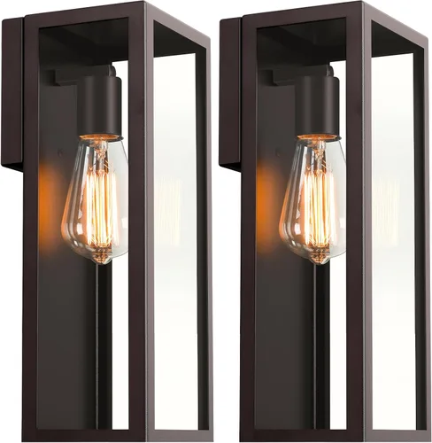 Miniatura 11 de VerRon Paquete de 2 faroles de pared para exteriores, apliques de pared impermeables para exteriores con pantallas de cristal, luces blancas