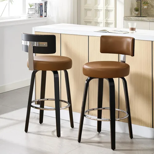 Miniatura 48 de Bekrvio Juego de 2 taburetes de bar giratorios con altura de mostrador, taburetes de cocina tapizados de piel sintética con respaldo, patas
