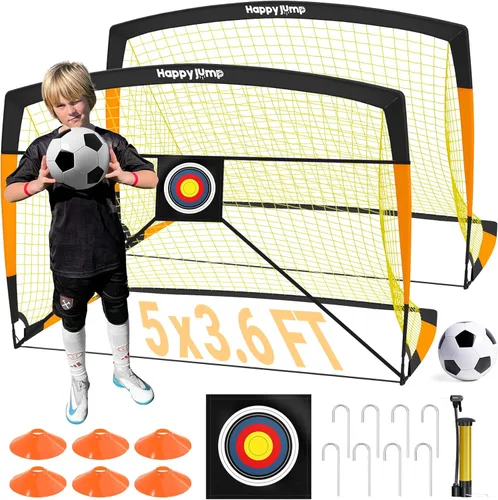 Miniatura 12 de Happy Jump Portería de fútbol 7'x5', 6.6'x3.3', 5'x3.6', 4'x3', 3'x2.2' Red de fútbol para patio trasero de niños