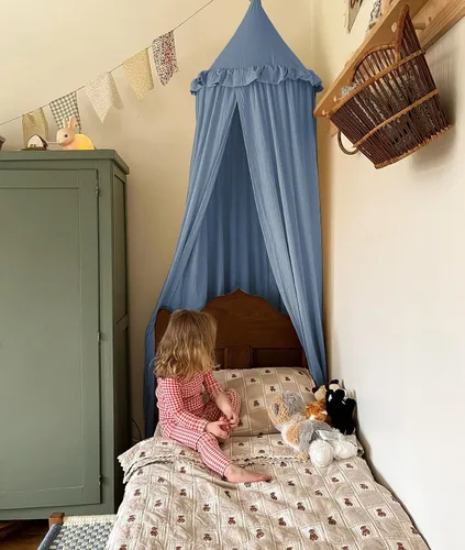 Miniatura 13 de Toldo de cama para niños con volantes, red de algodón para cuna, rincón de lectura, cortina de escondite, colgante, tienda de campaña redonda, ropa