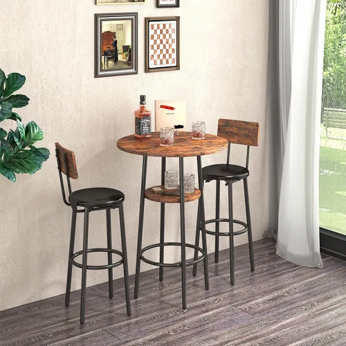 Miniatura 11 de W1162 - Juego de sillas de bar de 5 piezas con 4 asientos suaves de poliuretano con respaldo, mesa y taburetes tapizados industriales, para sala