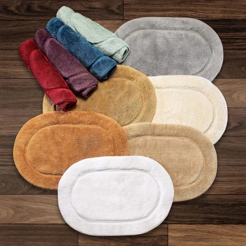 Miniatura 5 de Superior Juego de 2 alfombras de baño antideslizantes, ultra afelpadas, suaves y absorbentes, 100% algodón peinado, juego de alfombras de baño