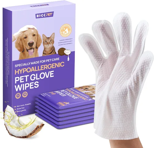 HICC PET Toallitas desodorizantes de limpieza para perros y gatos, hipoalergénicas, hidratantes y nutritivas para guantes de aseo de mascotas,