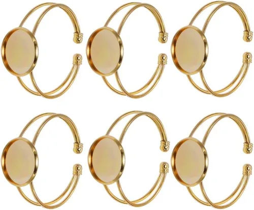 Miniatura 2 de Exceart 6 unidades de pulseras con ajuste de cabujón redondo en blanco, bandejas de bisel ajustables, pulseras para bricolaje y fabricación de joyas