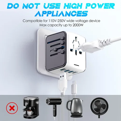 Miniatura 7 de ISIX Adaptador de viaje internacional Adaptador de corriente universal en todo el mundo todo en uno 4 USB perfecto para Europa EE. UU., UE, Reino