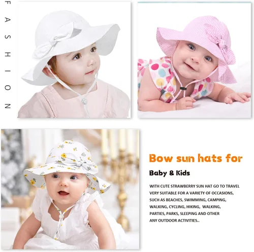 Miniatura 12 de Sombrero de sol para bebé niña con UPF 50+ sombrero de playa ajustable para exteriores con ala ancha
