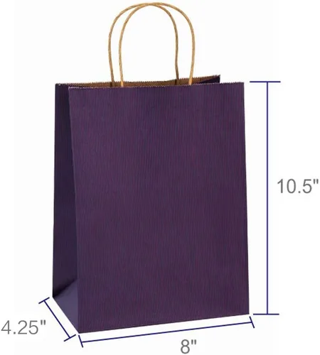Miniatura 2 de BagDream Bolsas de regalo de 8 x 4.25 x 10.5 pulgadas, 100 bolsas de papel kraft morado con asas a granel, para compras, venta al por menor, Púrpura