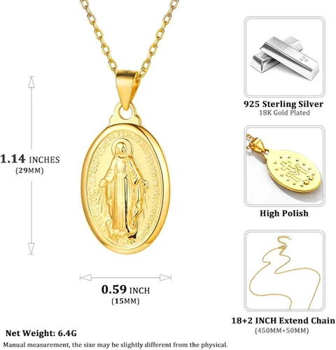 Miniatura 3 de Nofade Silver Collar personalizado de la Virgen María de Plata de ley 925 joyería religiosa cristiana collar con colgante de moneda ovalada