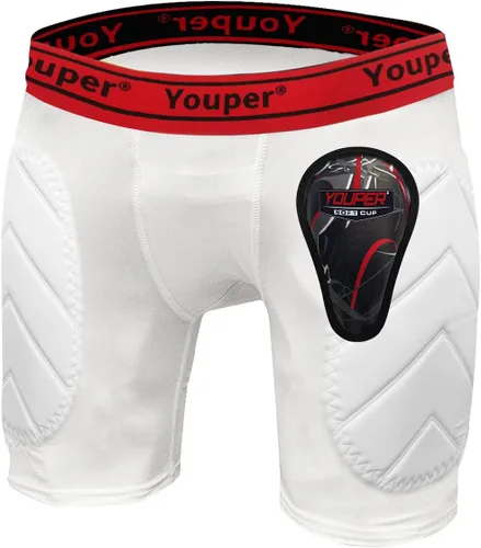 Youper Pantalones cortos deslizantes acolchados para niños con copa atlética protectora suave para béisbol, fútbol americano, lacrosse