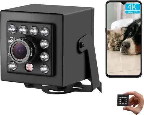 Mini cámara de seguridad PoE de 5MP, visión nocturna IR invisible de 940 nm, lente de 0.142 in (75° FOV), 5 megapíxeles a 20 fps, cámara IP Ultra HD
