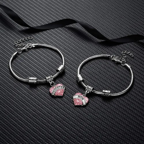 Miniatura 2 de YEEQIN Juego de 2 pulseras con dije de corazón de cristal para mamá e hija, regalo de joyería para madre e hija